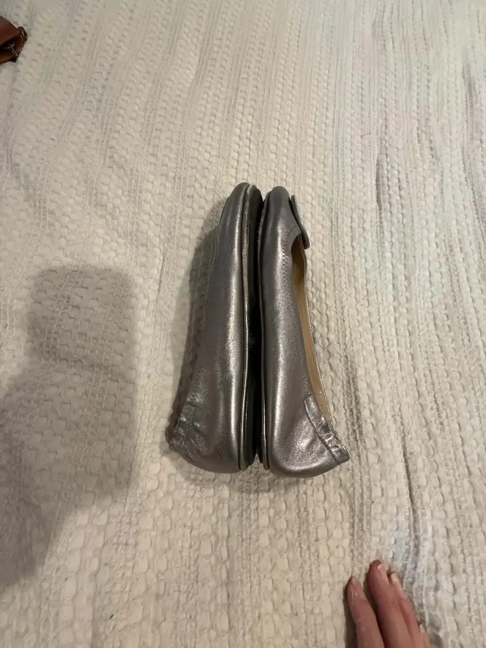 Tory Burch Reva Metallic Silver Leather Ballet Flats